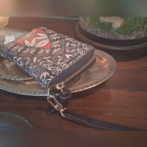 Tory Burch Black and Red Patterned Wristlet Wallet